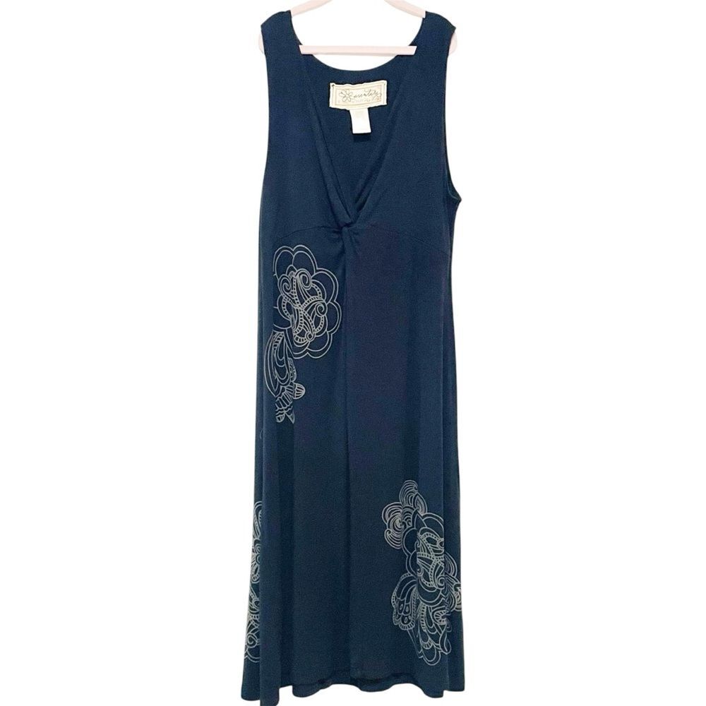 Aventura Women’s V Neck Front Knot Black Sleeveless Dress M Bamboo Soft Casual